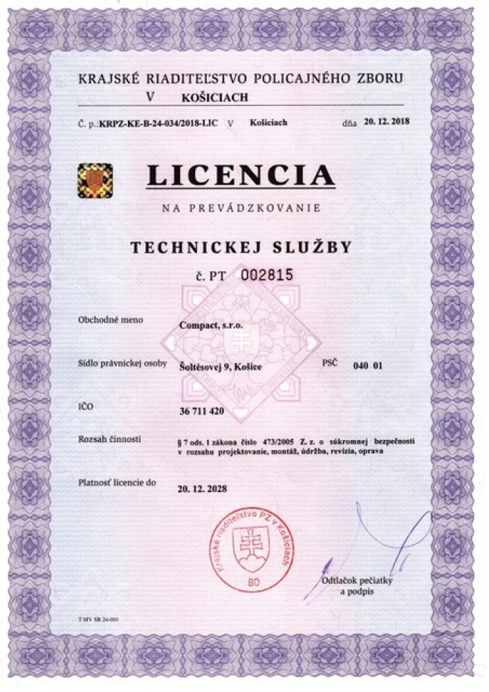Licencia na prevádzkovanie technickej služby